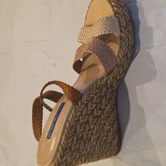 Stuart Weitzman Elsie Espadrille Wedge Ankle Wrap Sandal Beige Platform High 9.5 - Picture 5 of 13